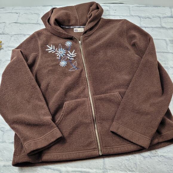 Faded Glory Brown Embroidered Front Zip Fleece Hoodie size L/XL - Picture 2 of 11